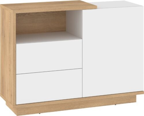 HYBRID 03 chest of drawers with doors and shelf, cremona oak, white gloss colorHYBRID