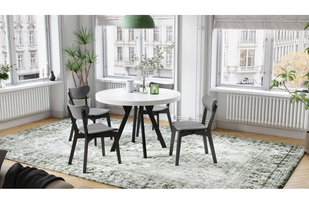 VITO matt white/black legs - LARGE ROUND TABLE Ø110, EXTENDABLE UP TO 310 CM WITH Y-SHAPED LEGS, PALM/INDUSTRIAL STYLE - Image 2