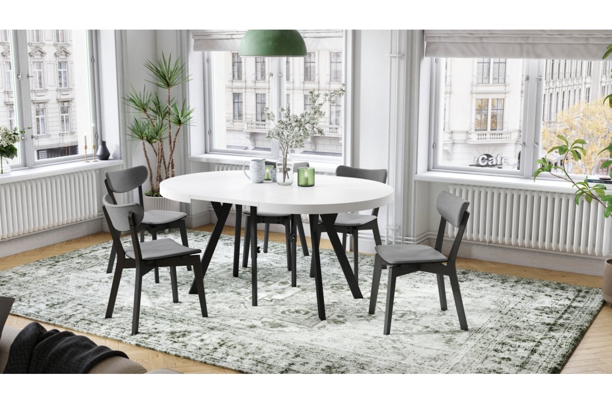 VITO matt white/black legs - LARGE ROUND TABLE Ø110, EXTENDABLE UP TO 310 CM WITH Y-SHAPED LEGS, PALM/INDUSTRIAL STYLE - Image 3