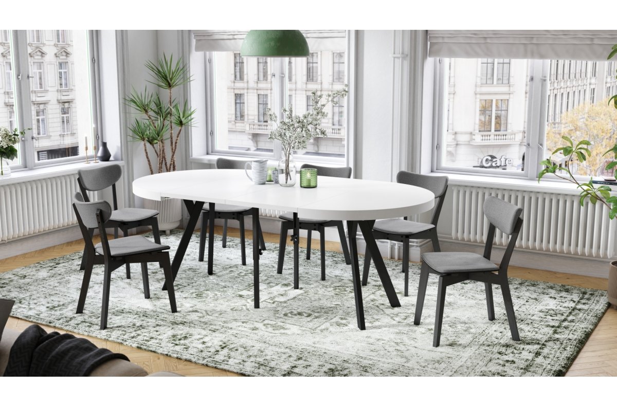 VITO matt white/black legs - LARGE ROUND TABLE Ø110, EXTENDABLE UP TO 310 CM WITH Y-SHAPED LEGS, PALM/INDUSTRIAL STYLE - Image 4