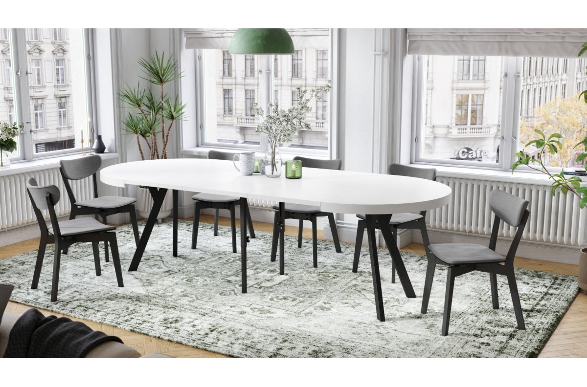 VITO matt white/black legs - LARGE ROUND TABLE Ø110, EXTENDABLE UP TO 310 CM WITH Y-SHAPED LEGS, PALM/INDUSTRIAL STYLE - Image 5