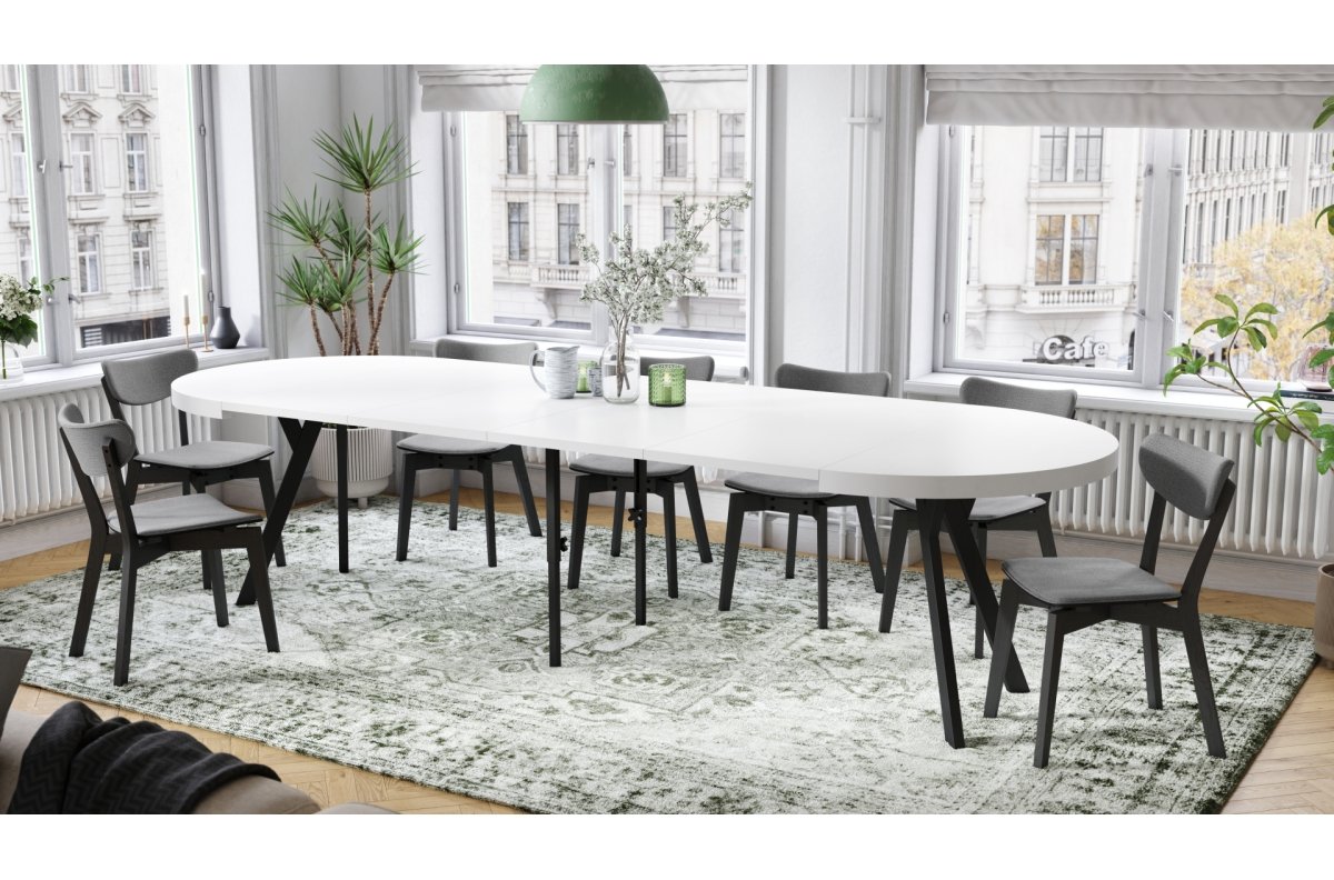 VITO matt white/black legs - LARGE ROUND TABLE Ø110, EXTENDABLE UP TO 310 CM WITH Y-SHAPED LEGS, PALM/INDUSTRIAL STYLE - Image 6