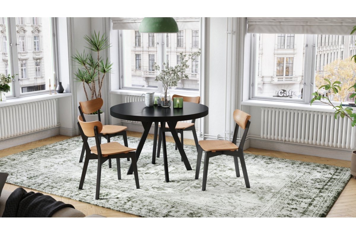 VITO matt black/black legs - LARGE ROUND TABLE Ø110, EXTENDABLE UP TO 310 CM WITH Y-SHAPED LEGS, PALM/INDUSTRIAL STYLE - Image 2
