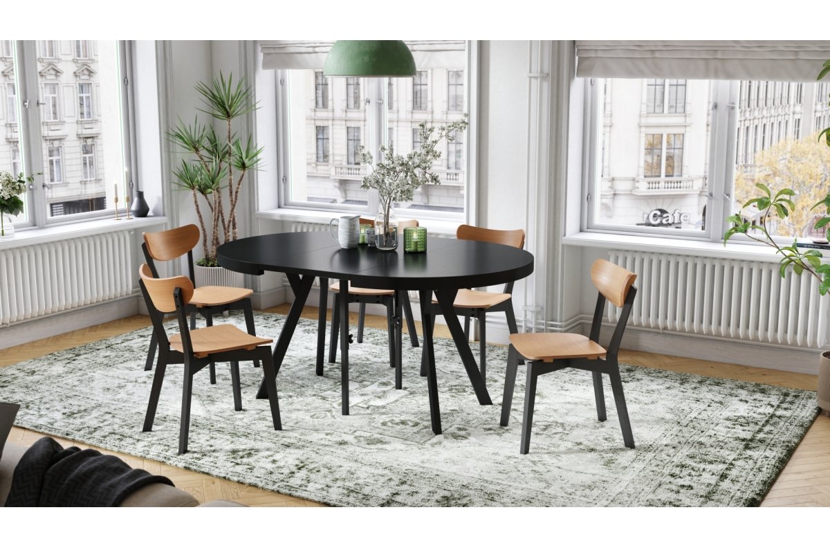 VITO matt black/black legs - LARGE ROUND TABLE Ø110, EXTENDABLE UP TO 310 CM WITH Y-SHAPED LEGS, PALM/INDUSTRIAL STYLE - Image 3