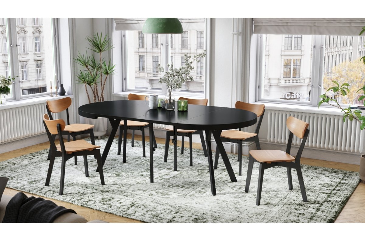 VITO matt black/black legs - LARGE ROUND TABLE Ø110, EXTENDABLE UP TO 310 CM WITH Y-SHAPED LEGS, PALM/INDUSTRIAL STYLE - Image 4