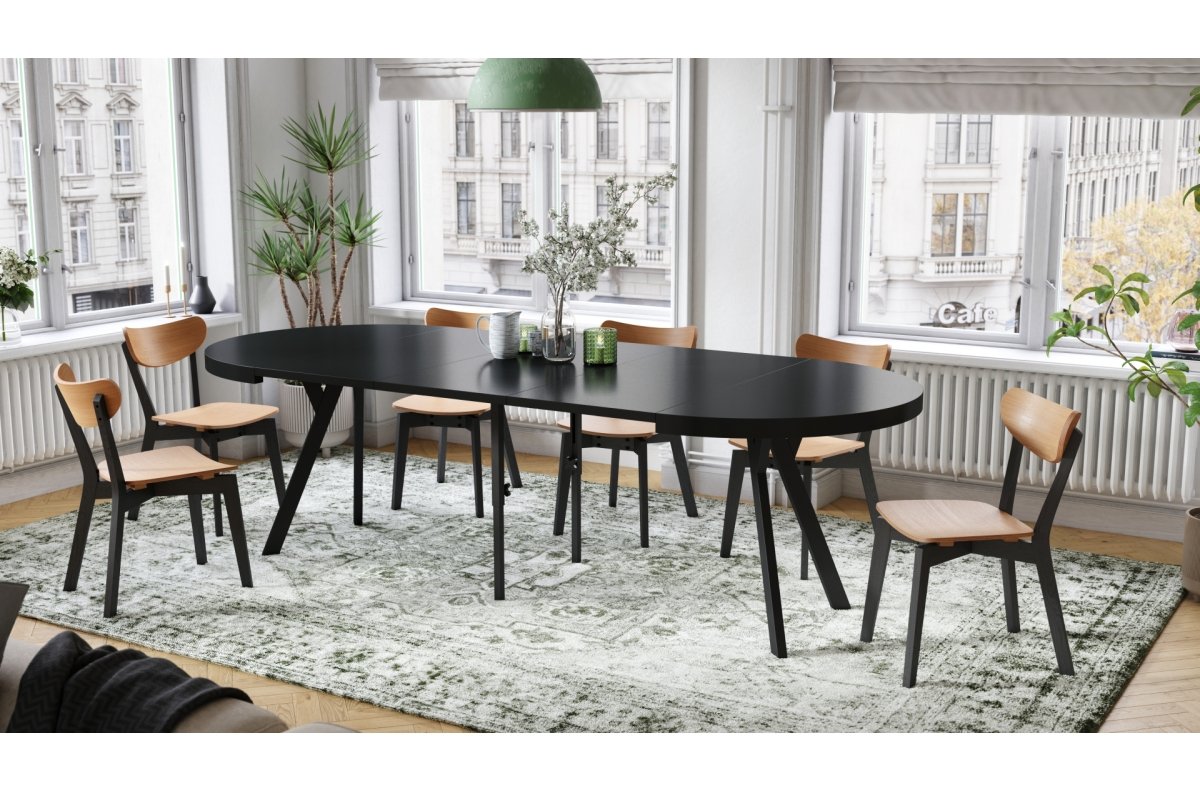 VITO matt black/black legs - LARGE ROUND TABLE Ø110, EXTENDABLE UP TO 310 CM WITH Y-SHAPED LEGS, PALM/INDUSTRIAL STYLE - Image 5