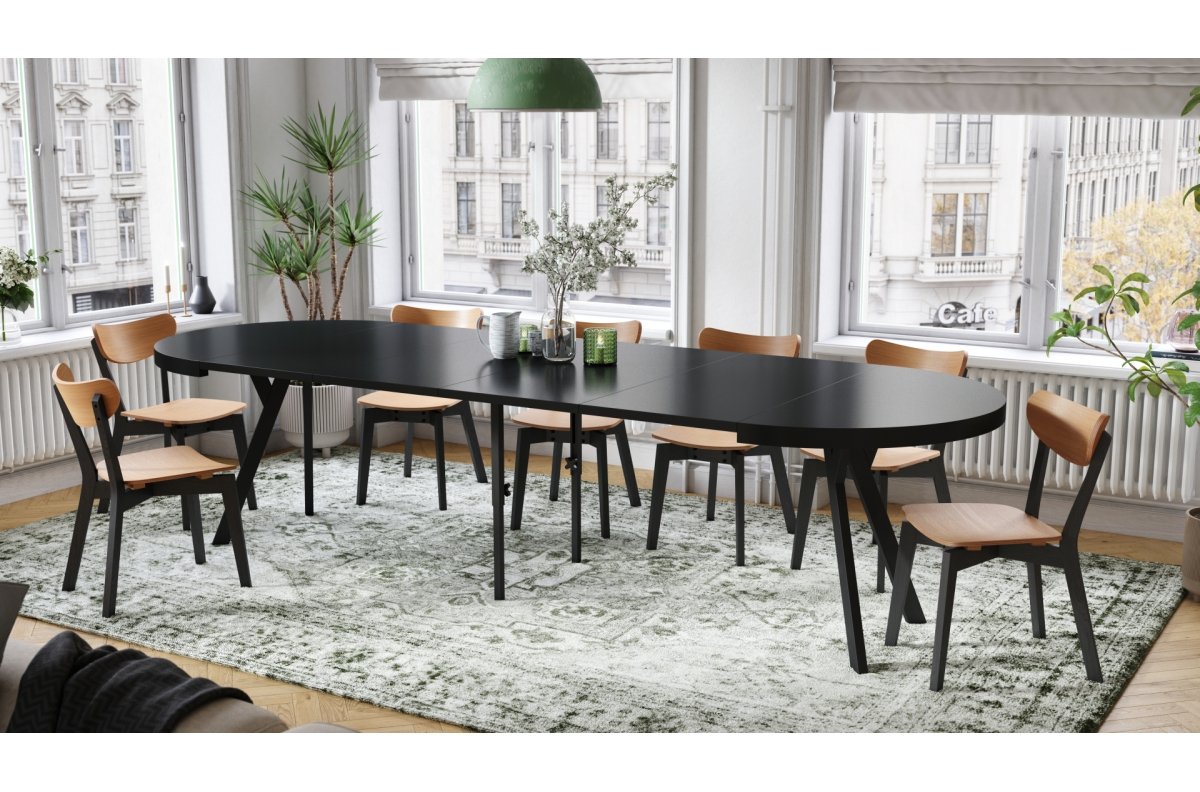 VITO matt black/black legs - LARGE ROUND TABLE Ø110, EXTENDABLE UP TO 310 CM WITH Y-SHAPED LEGS, PALM/INDUSTRIAL STYLE - Image 6