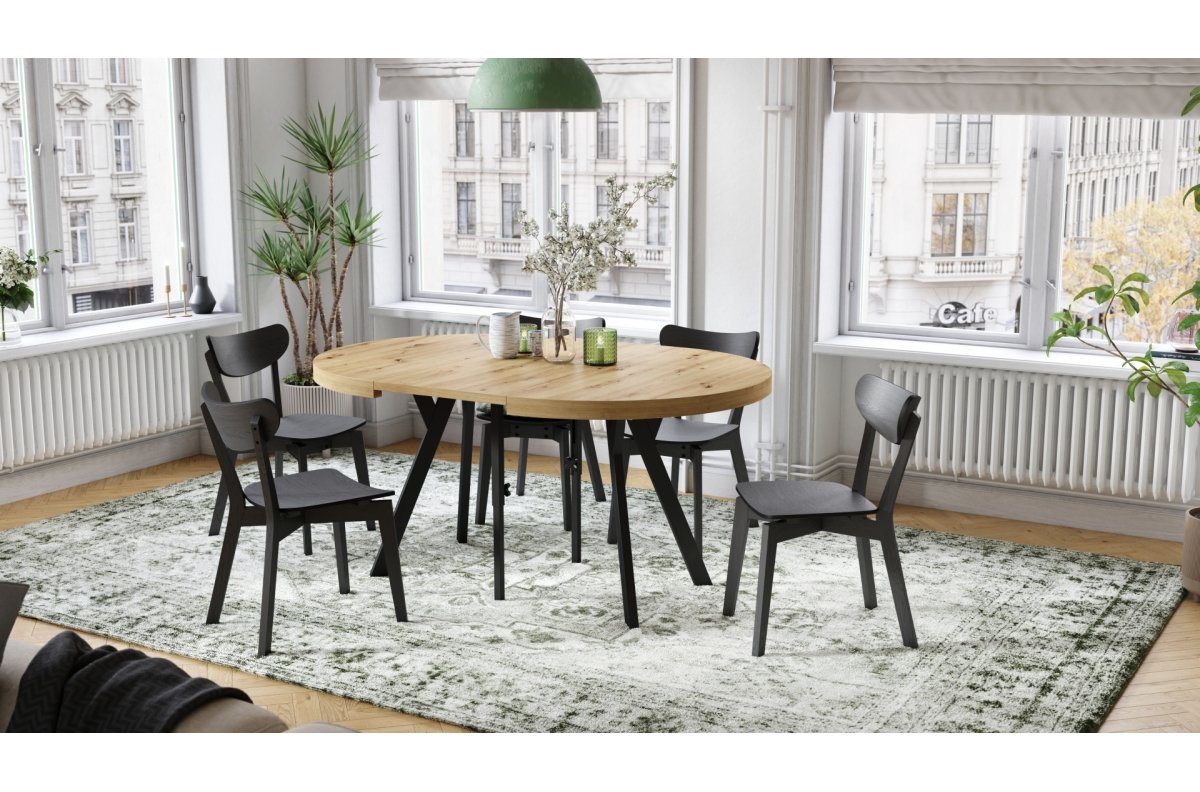 VITO Artisan oak/black legs - LARGE ROUND TABLE Ø110, EXTENDABLE TO 310 CM WITH Y-SHAPED LEGS, PALM/INDUSTRIAL STYLE - Image 3