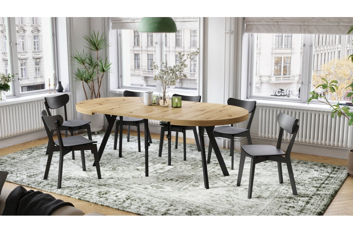 VITO Artisan oak/black legs - LARGE ROUND TABLE Ø110, EXTENDABLE TO 310 CM WITH Y-SHAPED LEGS, PALM/INDUSTRIAL STYLE - Image 4