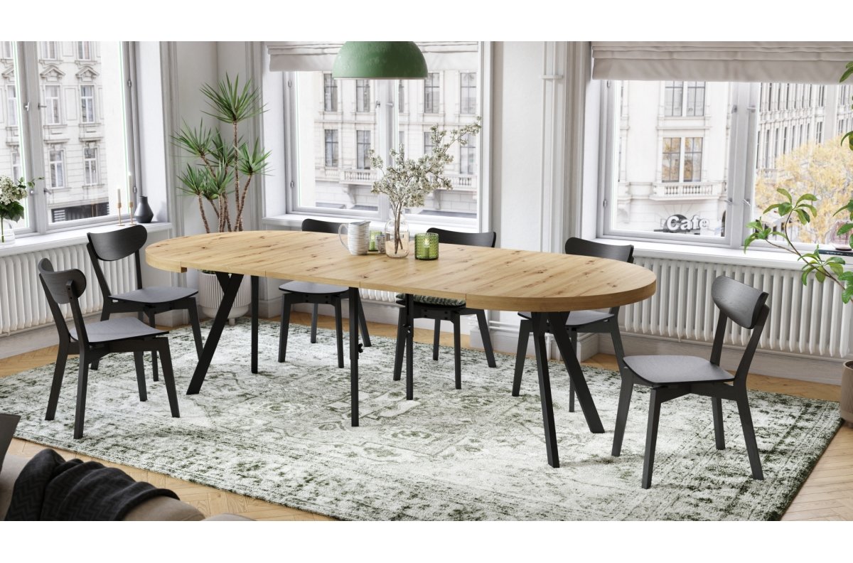 VITO Artisan oak/black legs - LARGE ROUND TABLE Ø110, EXTENDABLE TO 310 CM WITH Y-SHAPED LEGS, PALM/INDUSTRIAL STYLE - Image 5