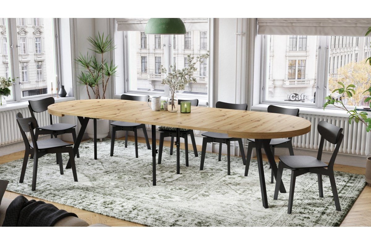 VITO Artisan oak/black legs - LARGE ROUND TABLE Ø110, EXTENDABLE TO 310 CM WITH Y-SHAPED LEGS, PALM/INDUSTRIAL STYLE - Image 6