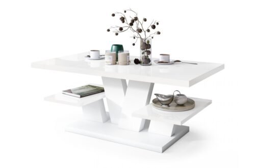 VIVA white glossy/matte – MODERN coffee table with shelves