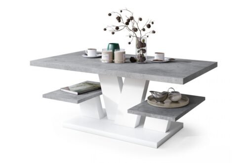 VIVA MAT Millenium Concrete/White – MODERN COFFEE TABLE WITH SHELVES