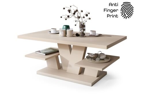 VIVA MAT Beige [Super Matte / Fingerprint Resistant] – MODERN KASHMIR COFFEE TABLE WITH SHELVES