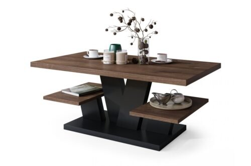 VIVA MAT Brown/Black Oak – MODERN COFFEE TABLE WITH SHELVES