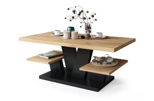 VIVA MAT Craft oak gold/black – MODERN COFFEE TABLE WITH SHELVES