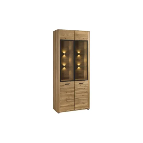 Showcase 80 with lighting MONACO – MONA.035.14 100% solid oak 1 x wooden door 1 x glass + wooden door