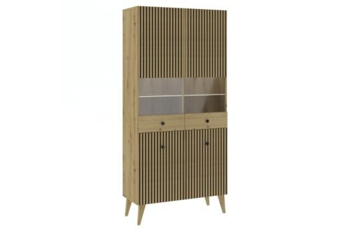 BERLINI 4D Artisan oak/black display cabinet – 2-door cabinet with grooves in the facades