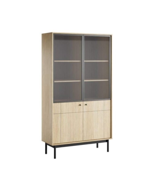 Japandi WT104 display cabinet, glass fronts, Linea Oak / black