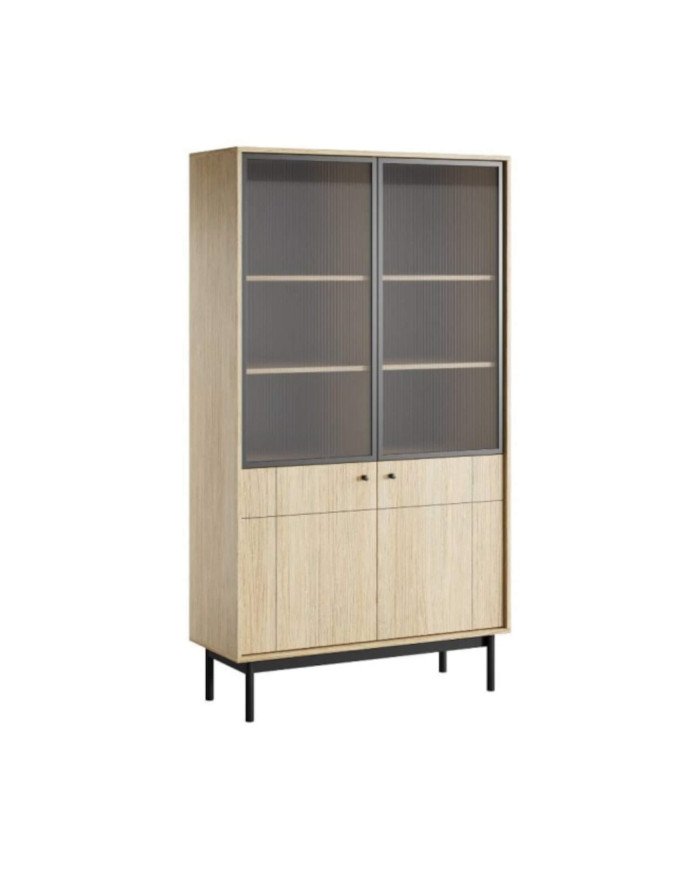Japandi WT104 display cabinet, glass fronts, Linea Oak / black