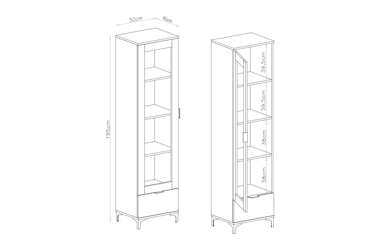 LANA W-50 Artisan oak display cabinet - 1 door cabinet with drawer - Image 4