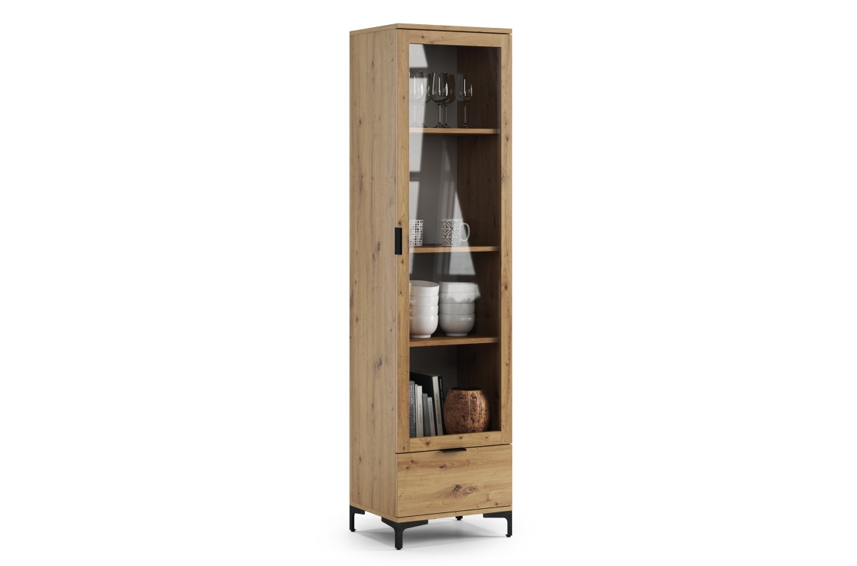 LANA W-50 Artisan oak display cabinet - 1 door cabinet with drawer