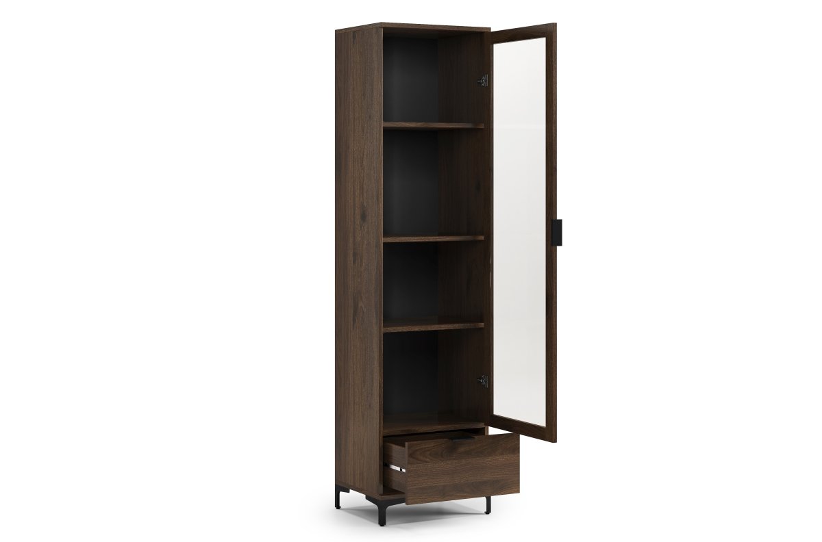 LANA W-50 elegant walnut display cabinet - 1 door cabinet with drawer - Image 2