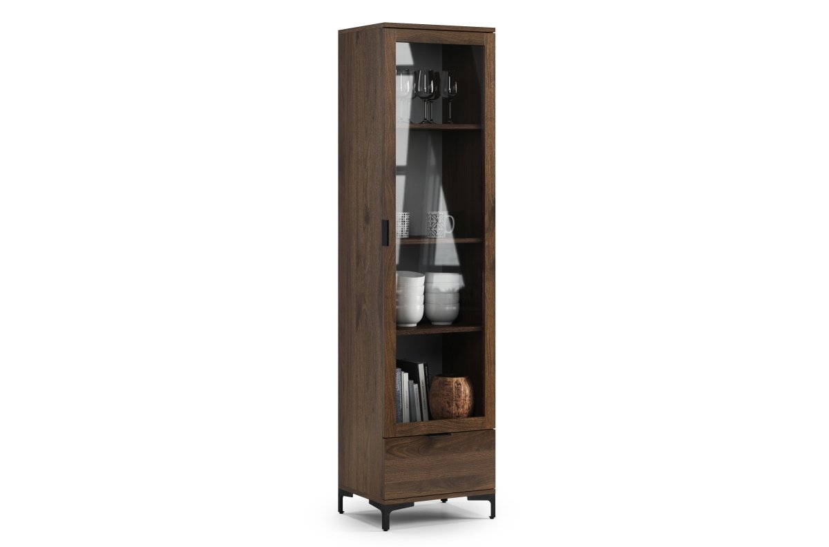 LANA W-50 elegant walnut display cabinet - 1 door cabinet with drawer