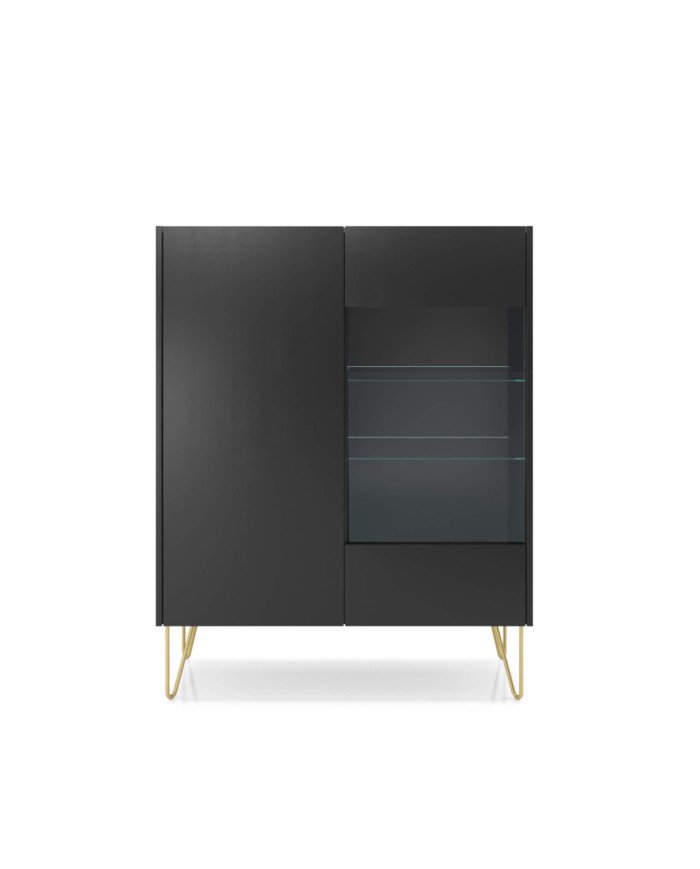 Harmony WT97 low display cabinet, two doors, black graphite/black royal marble