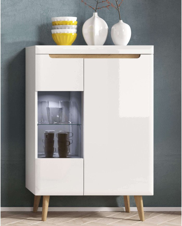 Nordi NWT90 low display cabinet, two doors, white/Riviera oak - Image 2