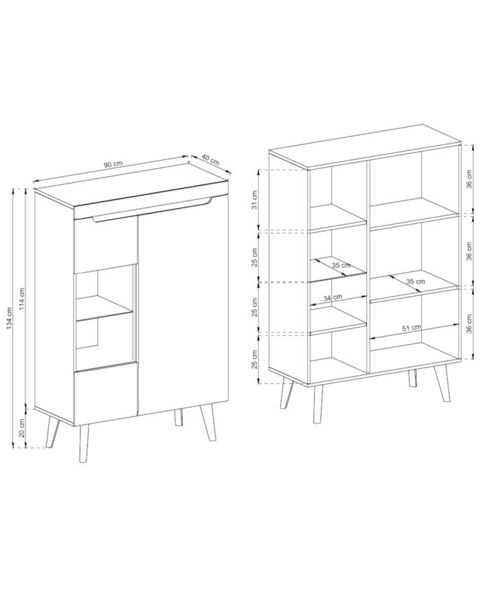 Nordi NWT90 low display cabinet, two doors, white/Riviera oak - Image 7
