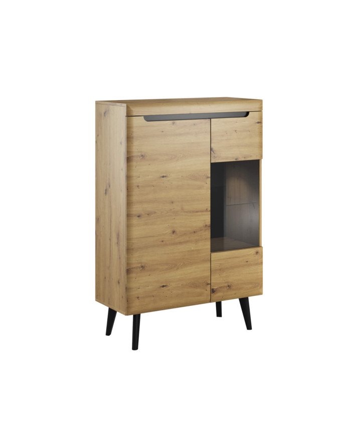 Nordi NWT90 low display cabinet, two doors, Artisan Oak/Black