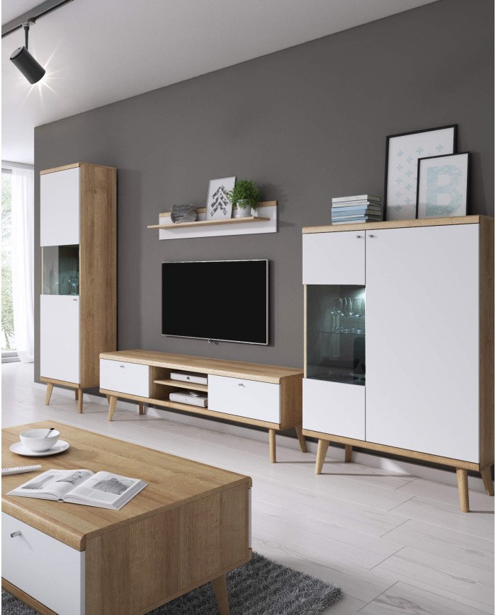 Primo PWT90 low display cabinet, two doors, Riviera Oak/White - Image 3