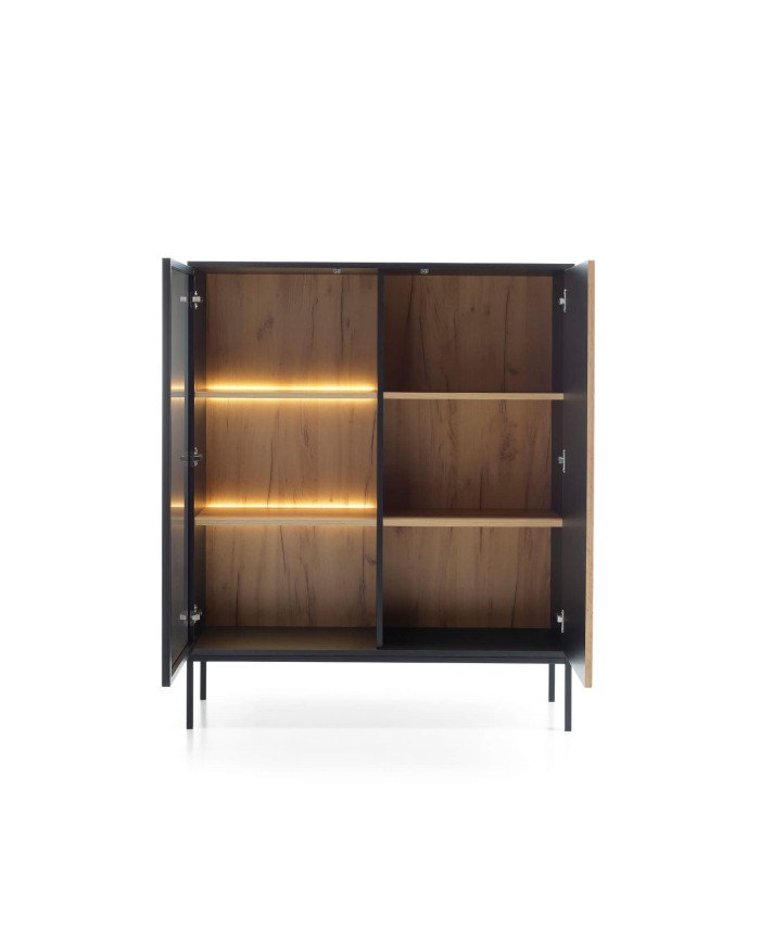 Sento WT104 low display cabinet, two doors, with lighting, black/Wotan oak - Image 2