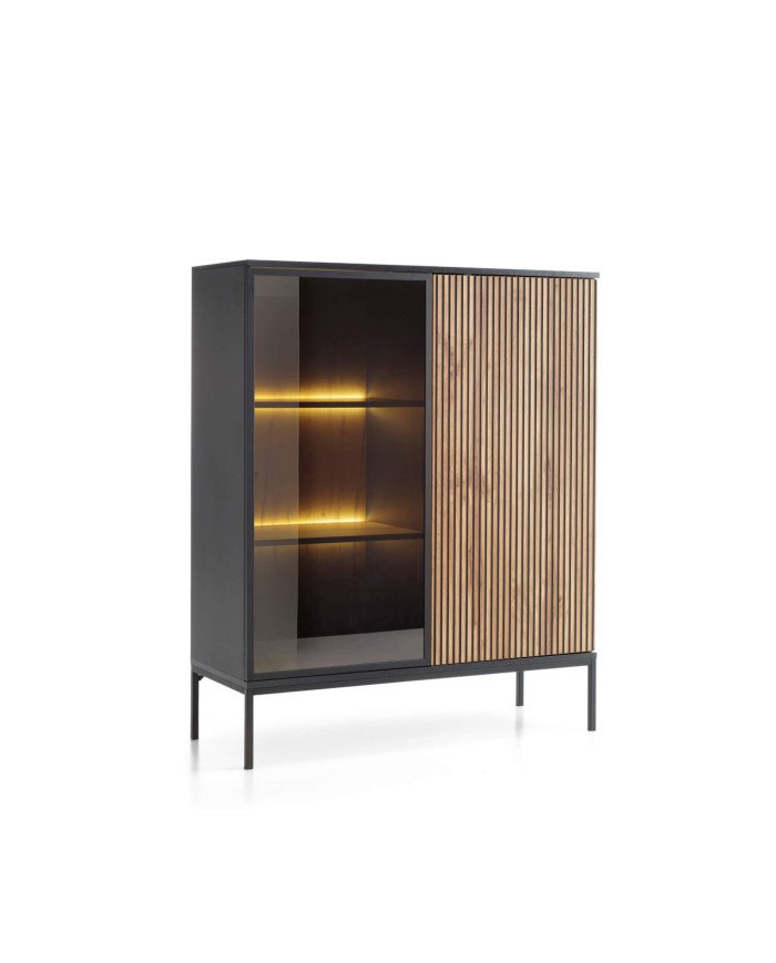Sento WT104 low display cabinet, two doors, with lighting, black/Wotan oak - Image 3