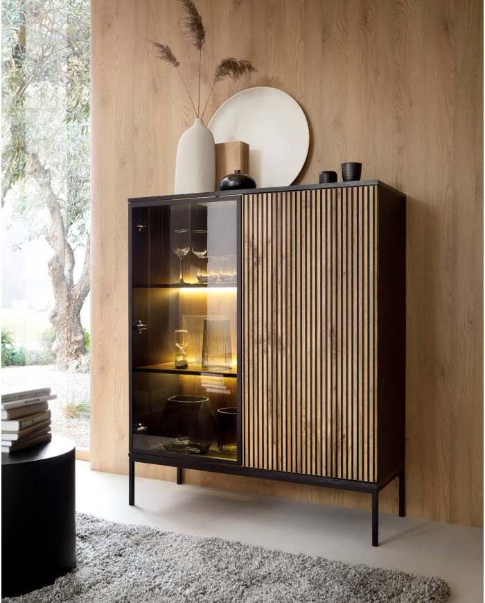 Sento WT104 low display cabinet, two doors, with lighting, black/Wotan oak - Image 4