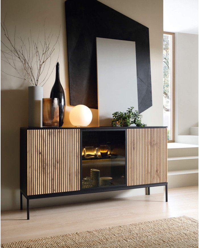 Sento WT104 low display cabinet, two doors, with lighting, black/Wotan oak - Image 6