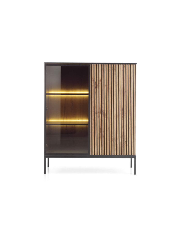 Sento WT104 low display cabinet, two doors, with lighting, black/Wotan oak
