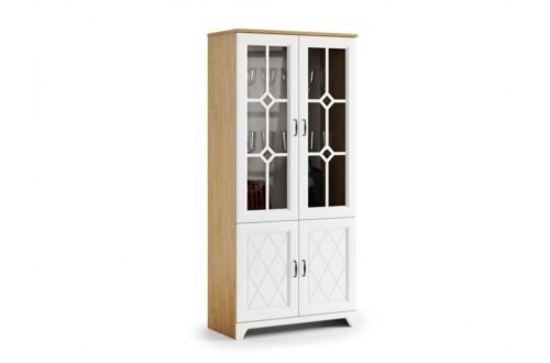 PROVENZA KWD4 Display cabinet, stone oak/matte white – FLOOR CABINET WITH 4 DOORS, RETRO CHEST OF DRAWERS