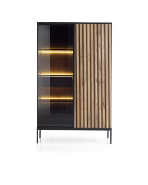 Sento WTSZ104 display cabinet, two doors, with lighting, black/Wotan oak