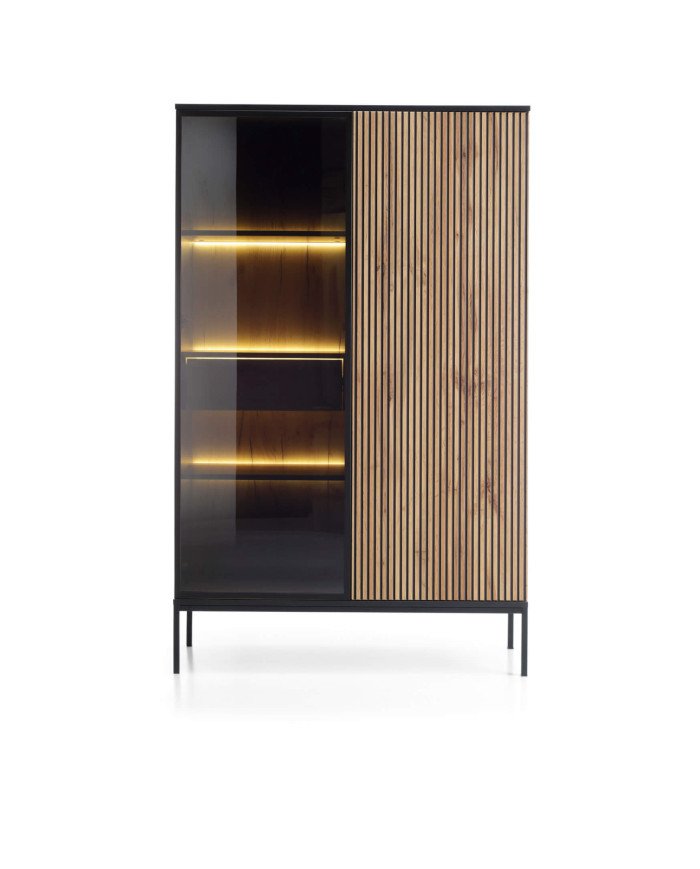Sento WTSZ104 display cabinet, two doors, with lighting, black/Wotan oak