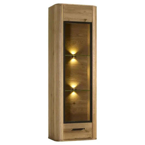 Hanging display case 45 with lighting MONACO – MONA.060.14 100% solid oak 1 x glass + wooden door