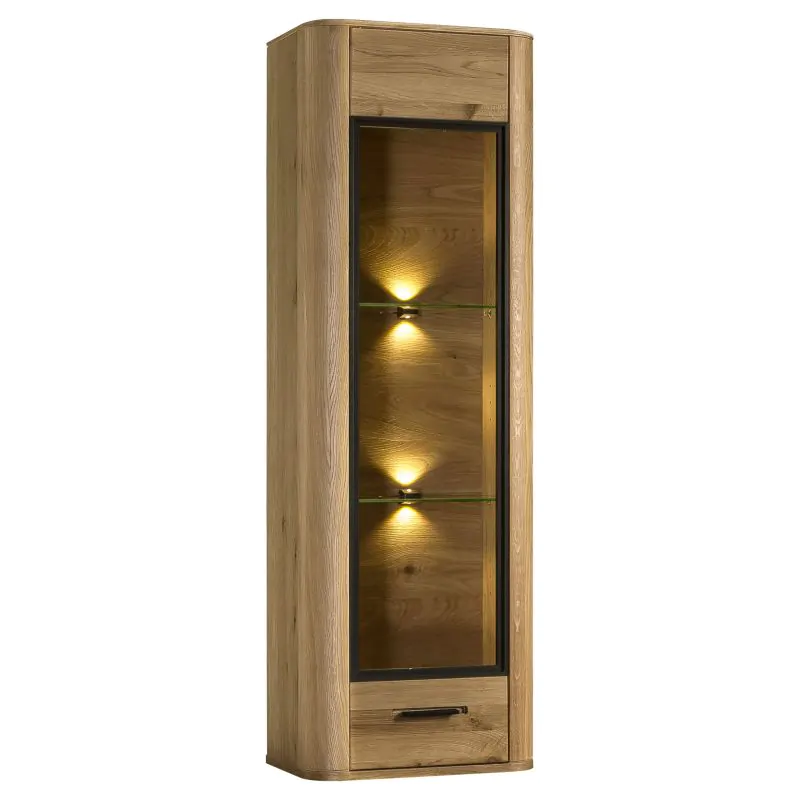Hanging display case 45 with lighting MONACO - MONA.060.14 100% solid oak 1 x glass + wooden door