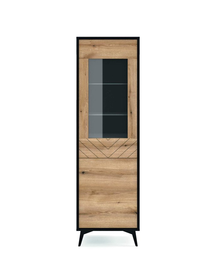 Diamond W54 Tall Display Cabinet, Two Doors, Evoke Oak/Black