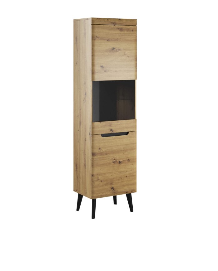 Nordi NWT53 tall display cabinet, single door, Artisan Oak / black