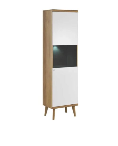 Primo PWT50 tall display cabinet, single door, Riviera Oak/White