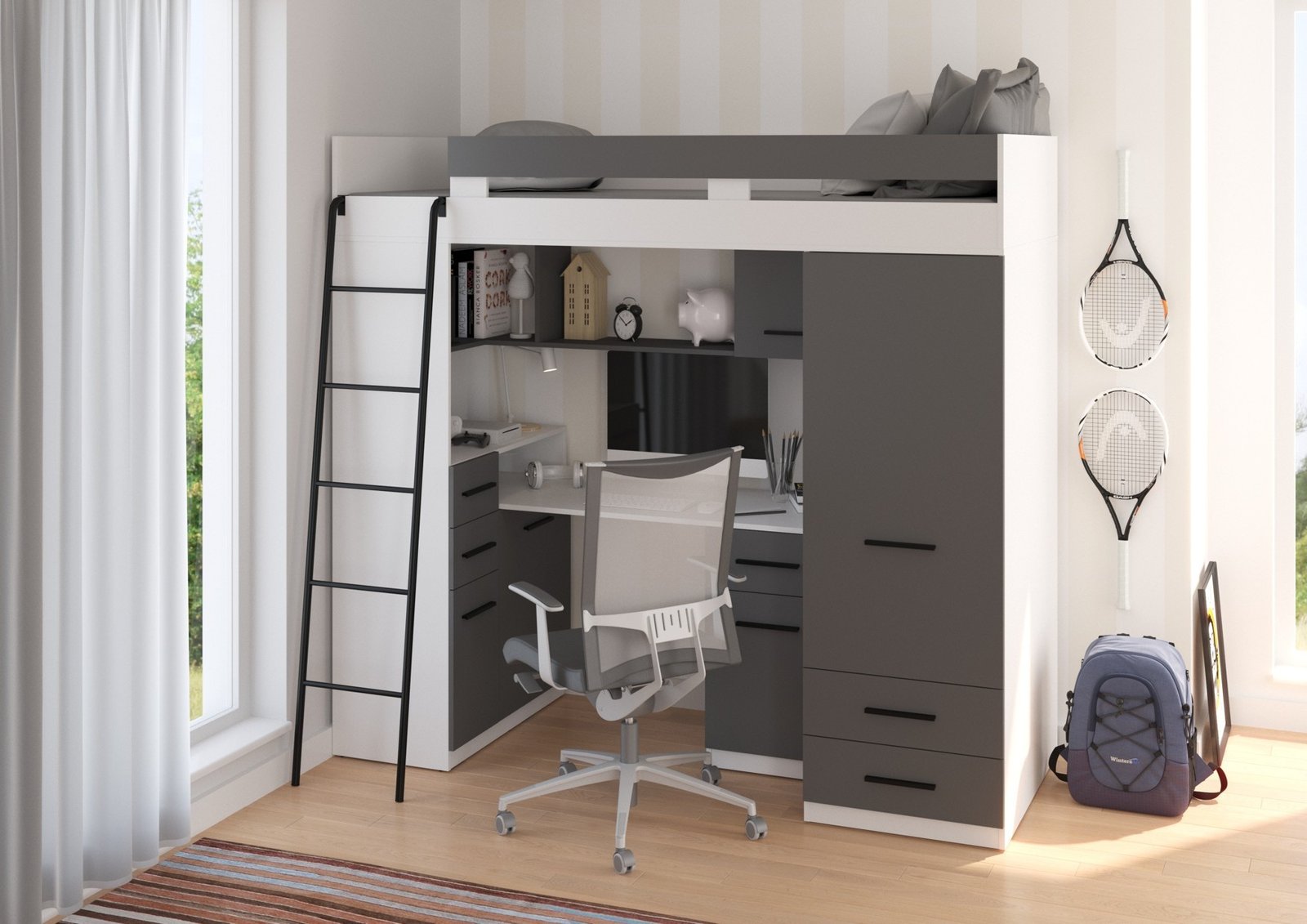 SMYK L mezzanine without matt white / graphite color