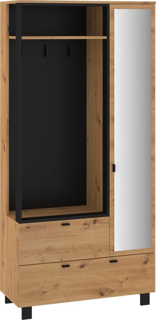 VEGAS 05 furniture hallway wardrobe with mirror, loft, artisan oak, black