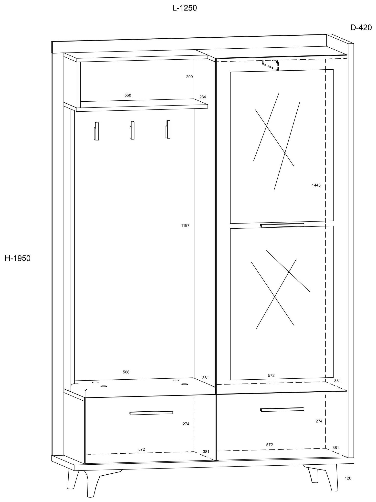 BOX 05 furniture hallway cabinet with seat, mirror, white/black - Image 2