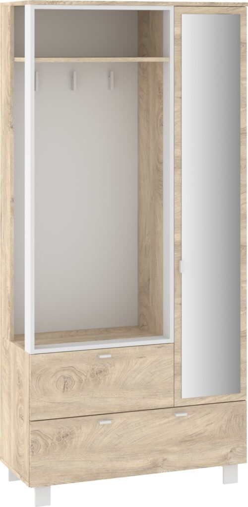 VEGAS 05 furniture hallway wardrobe with mirror, loft-style, oak imitation, white